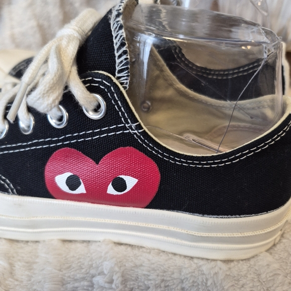 Converse X Comme Des Garsons Play Sneakers Black Low Lace Up Women's Size 8 - Picture 9 of 14